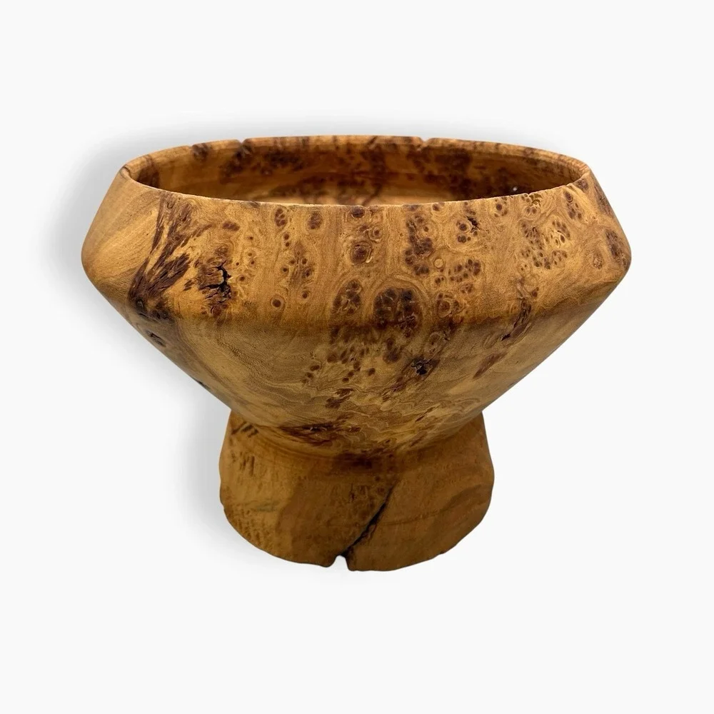 Burl Bowl Native American Wood Carved Pedestal Raised
